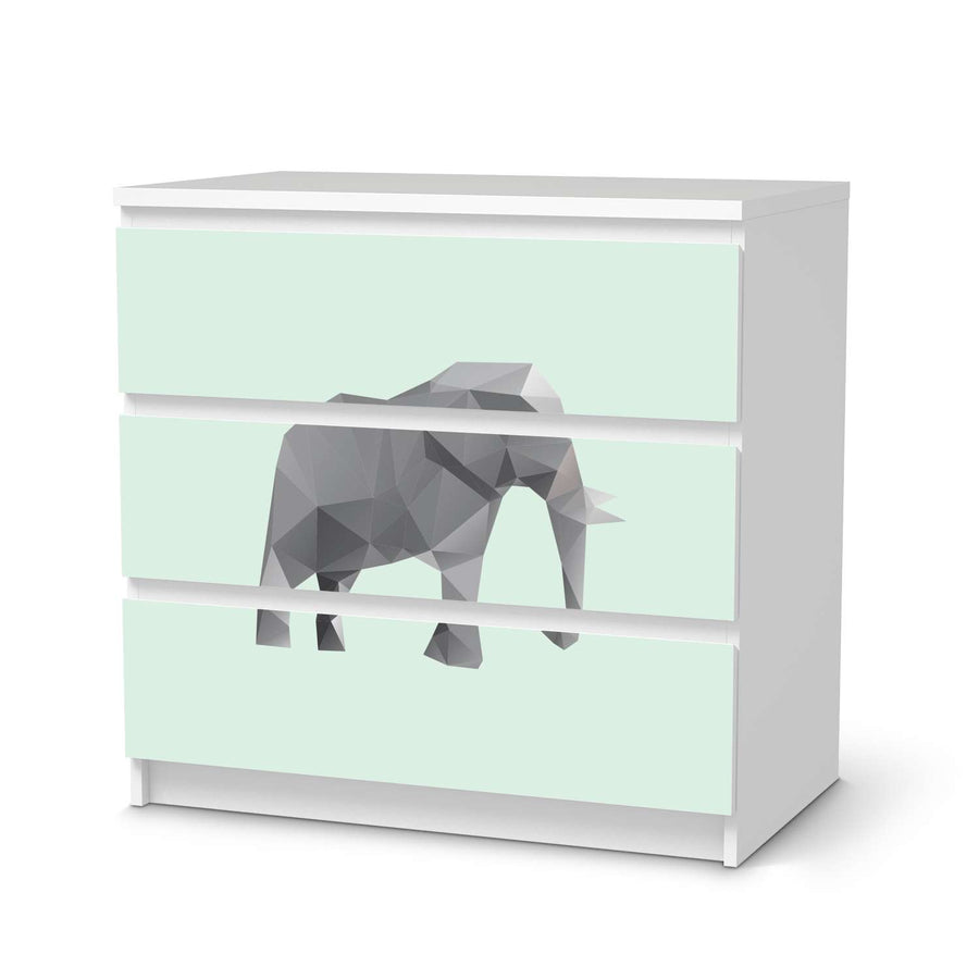 Klebefolie für Möbel Origami Elephant - IKEA Malm Kommode 3 Schubladen  - weiss