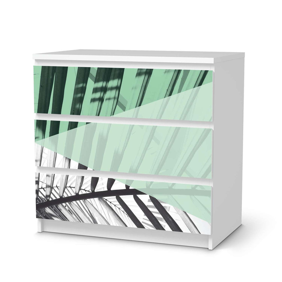 Klebefolie für Möbel Palmen mint - IKEA Malm Kommode 3 Schubladen  - weiss