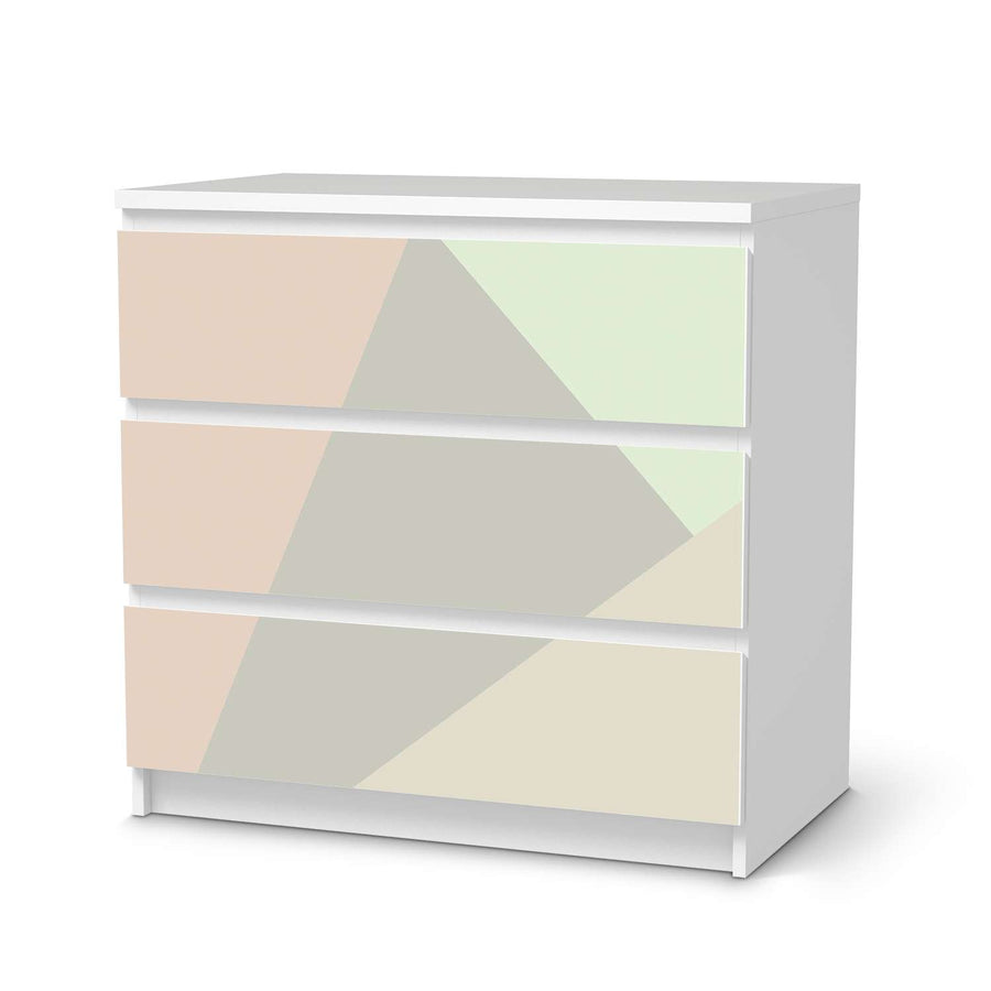 Klebefolie für Möbel Pastell Geometrik - IKEA Malm Kommode 3 Schubladen  - weiss