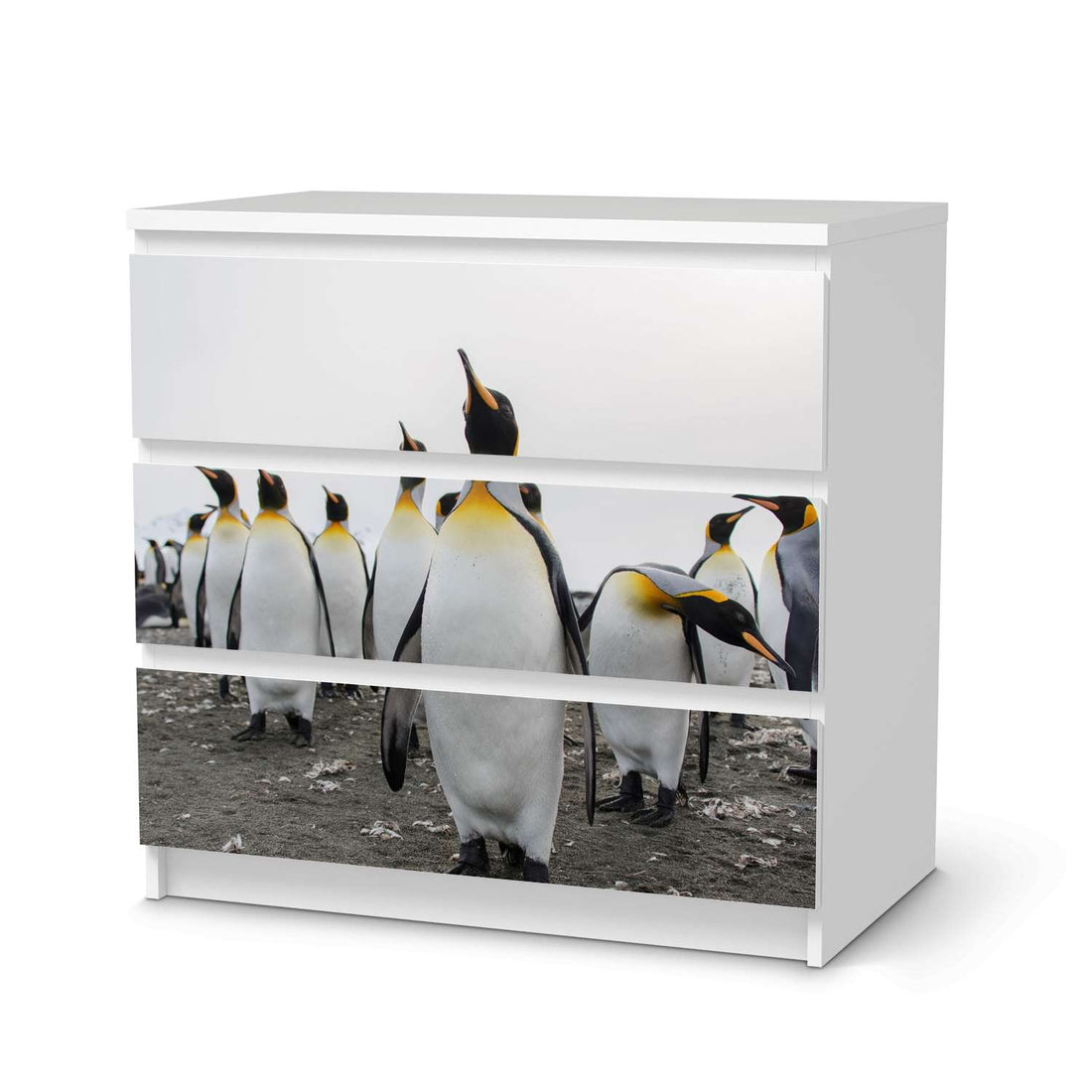 Klebefolie für Möbel Penguin Family - IKEA Malm Kommode 3 Schubladen  - weiss