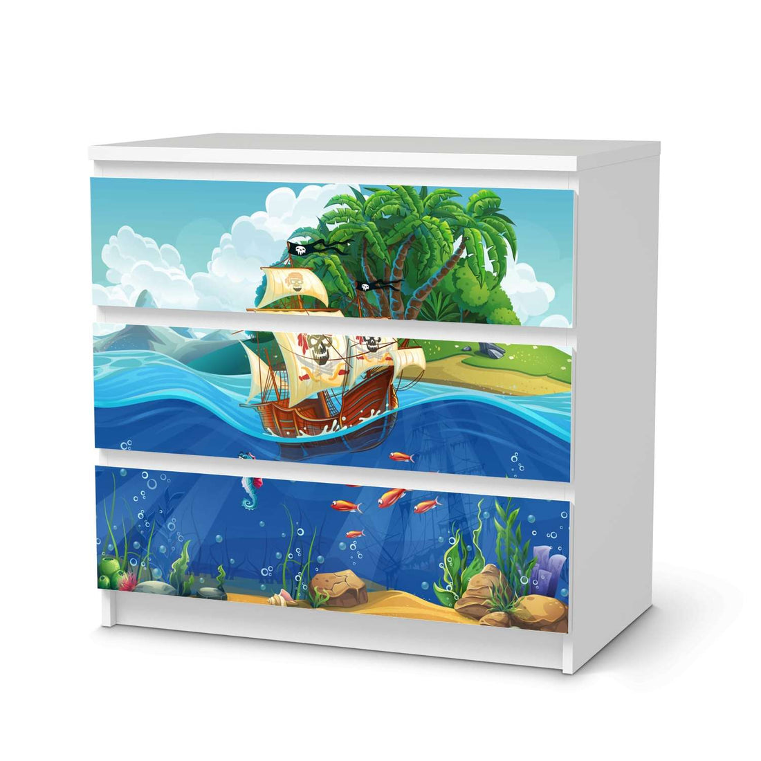 Klebefolie für Möbel Pirates - IKEA Malm Kommode 3 Schubladen  - weiss