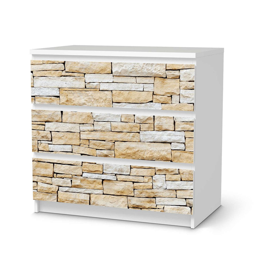 Klebefolie für Möbel Sandstein - IKEA Malm Kommode 3 Schubladen  - weiss
