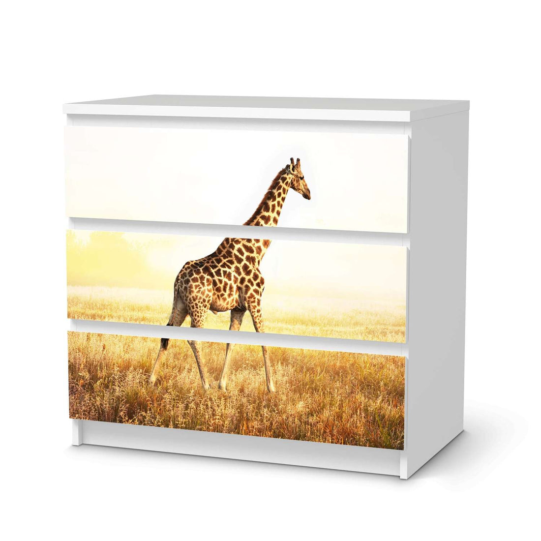 Klebefolie für Möbel Savanna Giraffe - IKEA Malm Kommode 3 Schubladen  - weiss