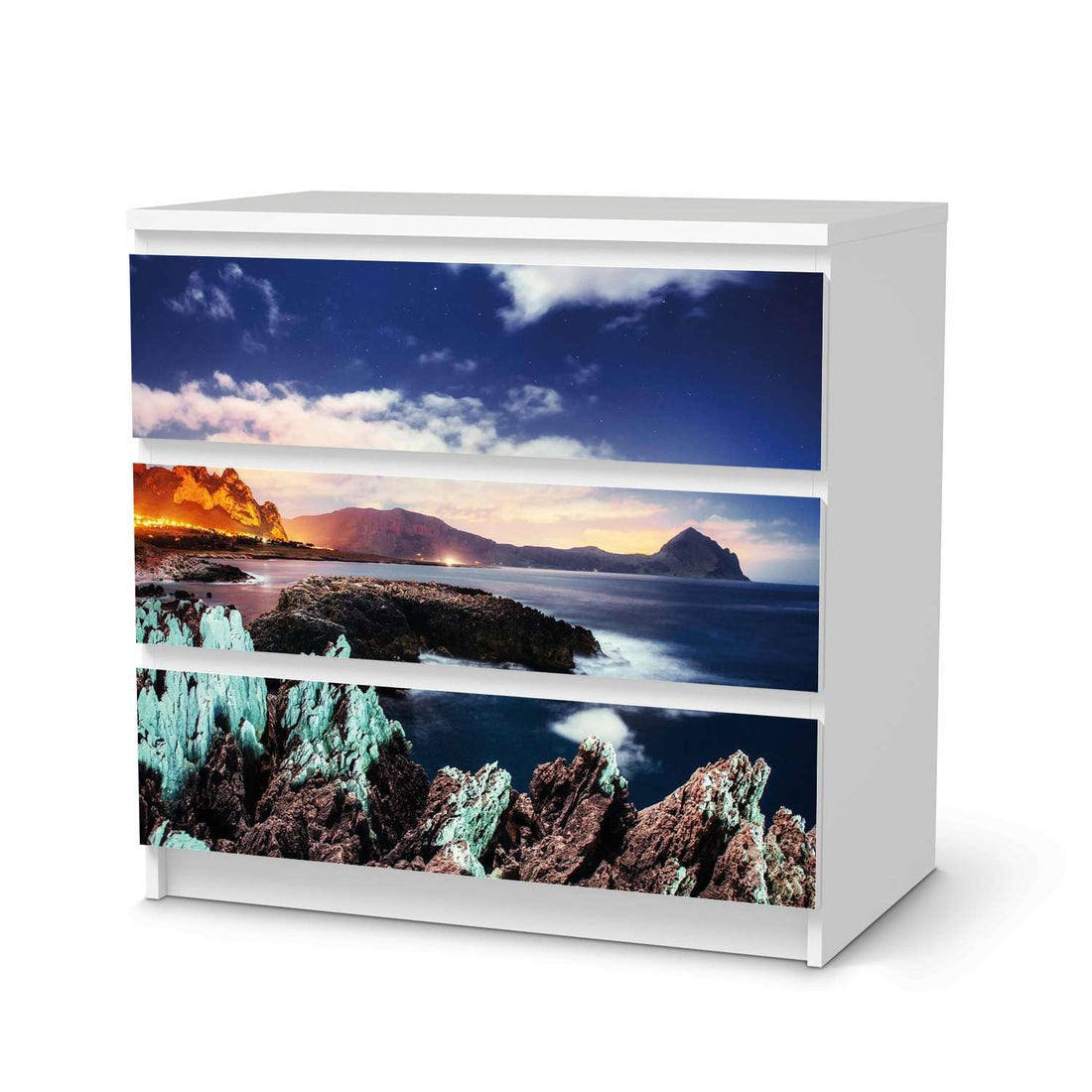 Klebefolie für Möbel Seaside - IKEA Malm Kommode 3 Schubladen  - weiss