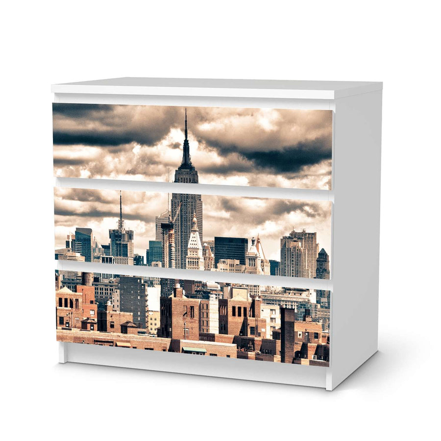 Klebefolie für Möbel Skyline NYC - IKEA Malm Kommode 3 Schubladen  - weiss