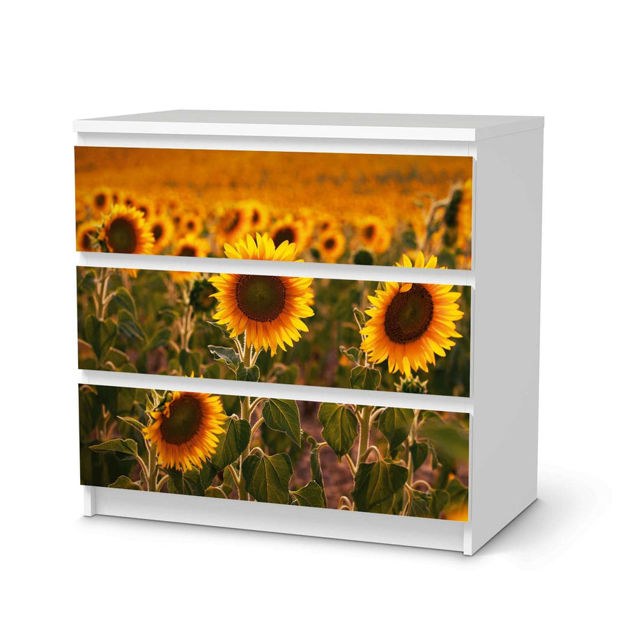 Klebefolie für Möbel Sunflowers - IKEA Malm Kommode 3 Schubladen  - weiss
