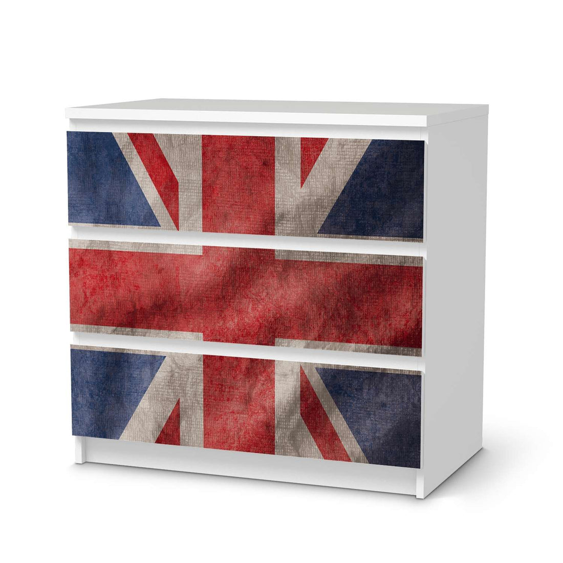 Klebefolie für Möbel Union Jack - IKEA Malm Kommode 3 Schubladen  - weiss