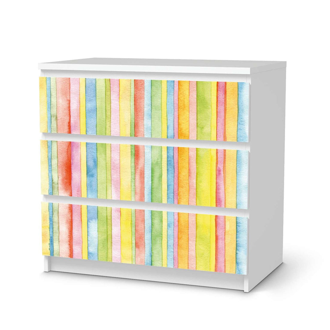 Klebefolie für Möbel Watercolor Stripes - IKEA Malm Kommode 3 Schubladen  - weiss