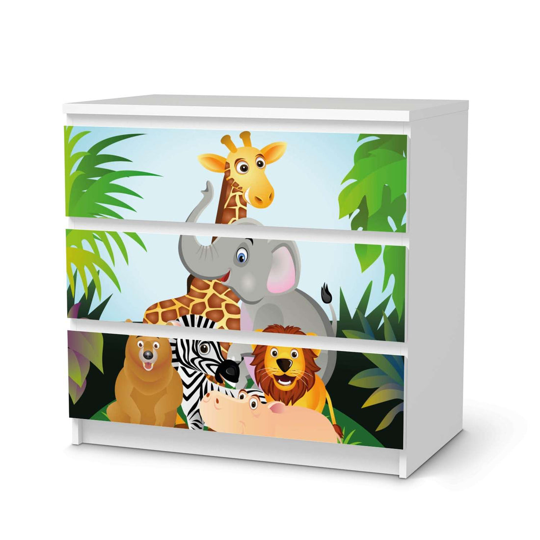 Klebefolie für Möbel Wild Animals - IKEA Malm Kommode 3 Schubladen  - weiss