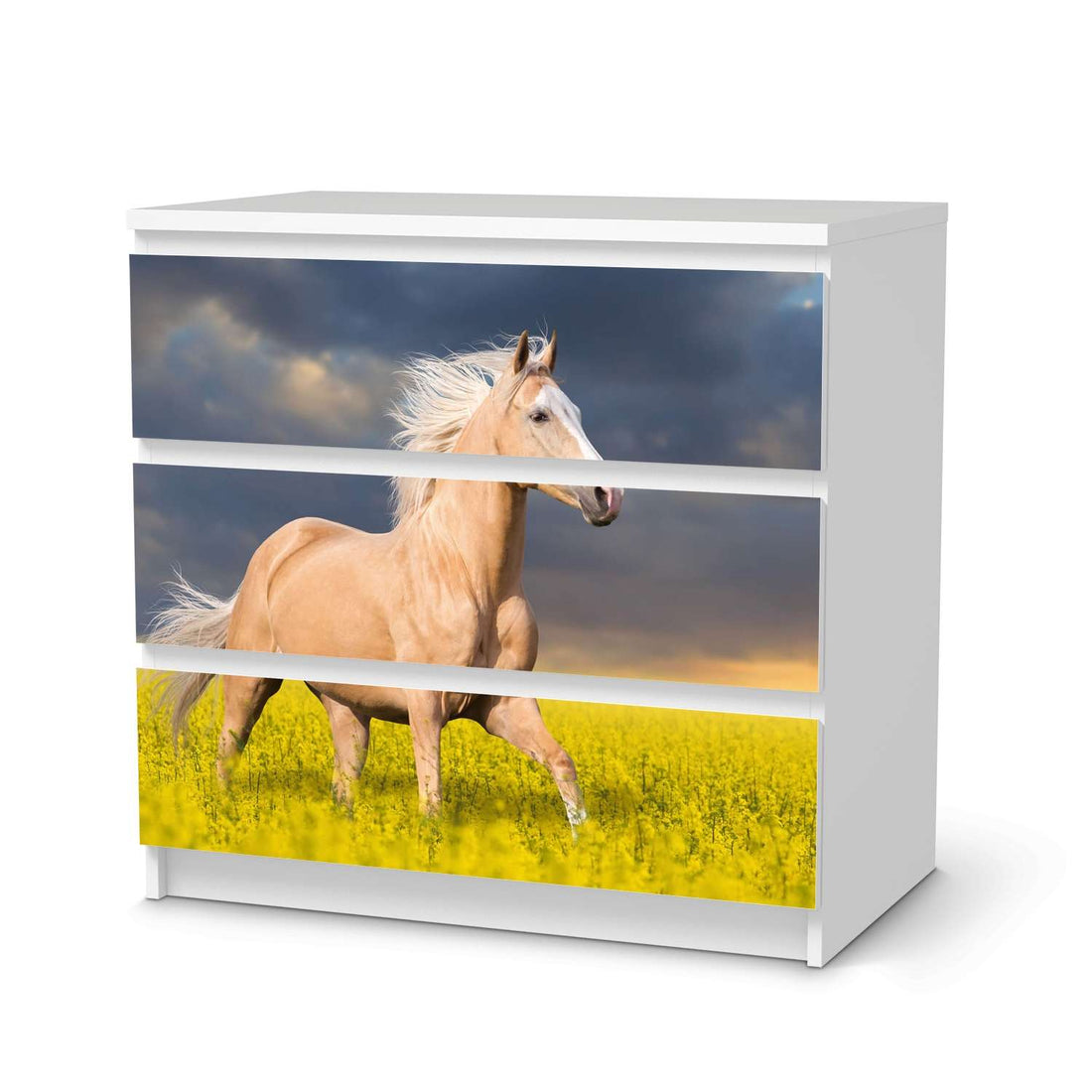 Klebefolie für Möbel Wildpferd - IKEA Malm Kommode 3 Schubladen  - weiss