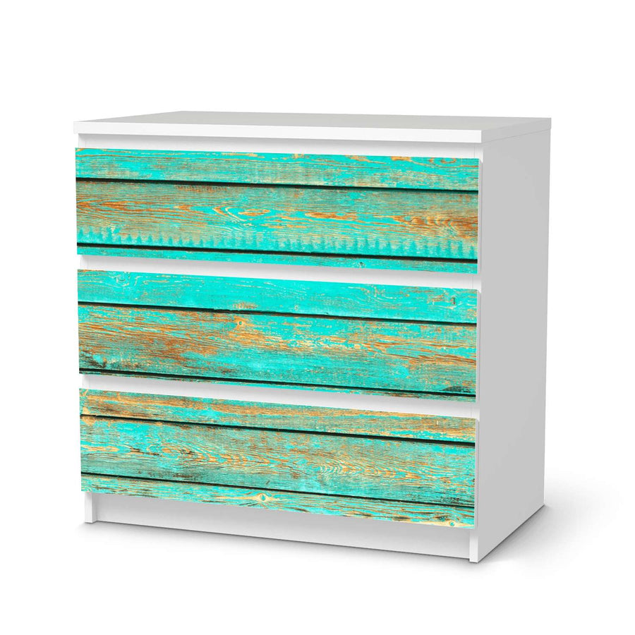 Klebefolie für Möbel Wooden Aqua - IKEA Malm Kommode 3 Schubladen  - weiss
