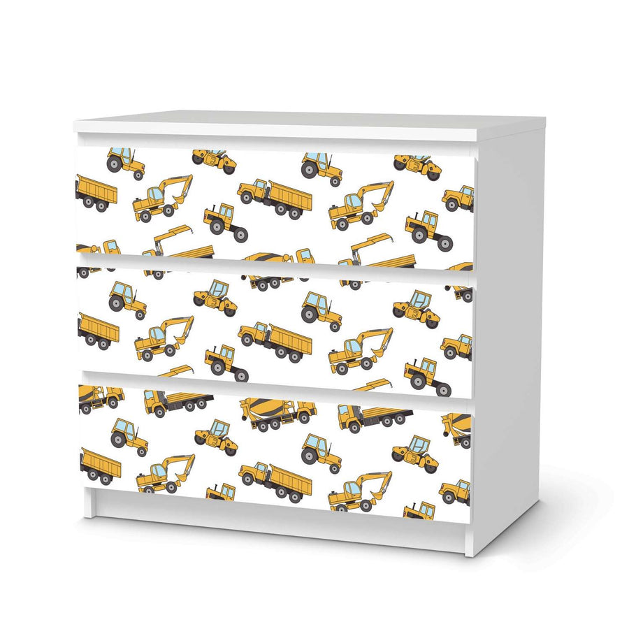 Klebefolie für Möbel Working Cars - IKEA Malm Kommode 3 Schubladen  - weiss