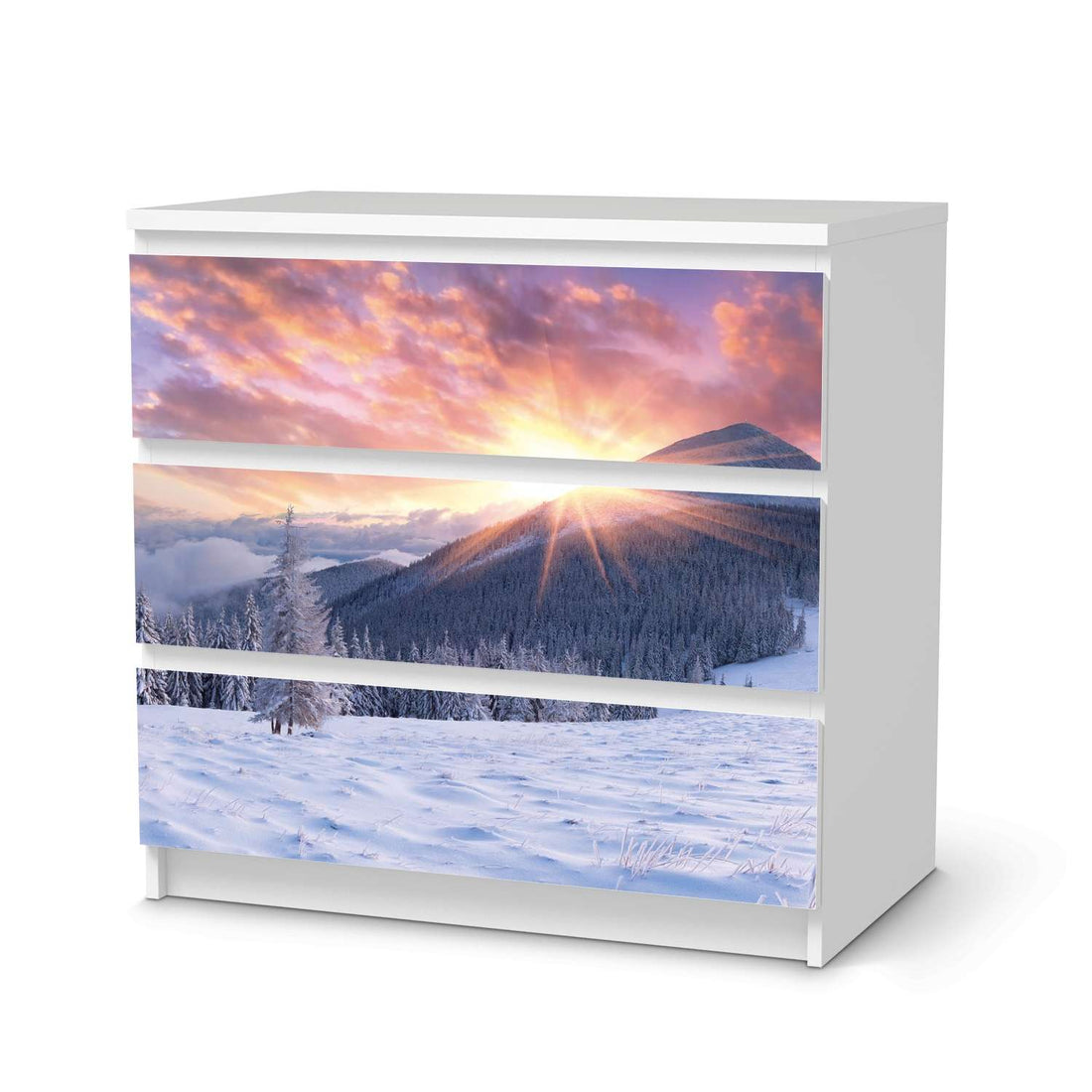 Klebefolie für Möbel Zauberhafte Winterlandschaft - IKEA Malm Kommode 3 Schubladen  - weiss