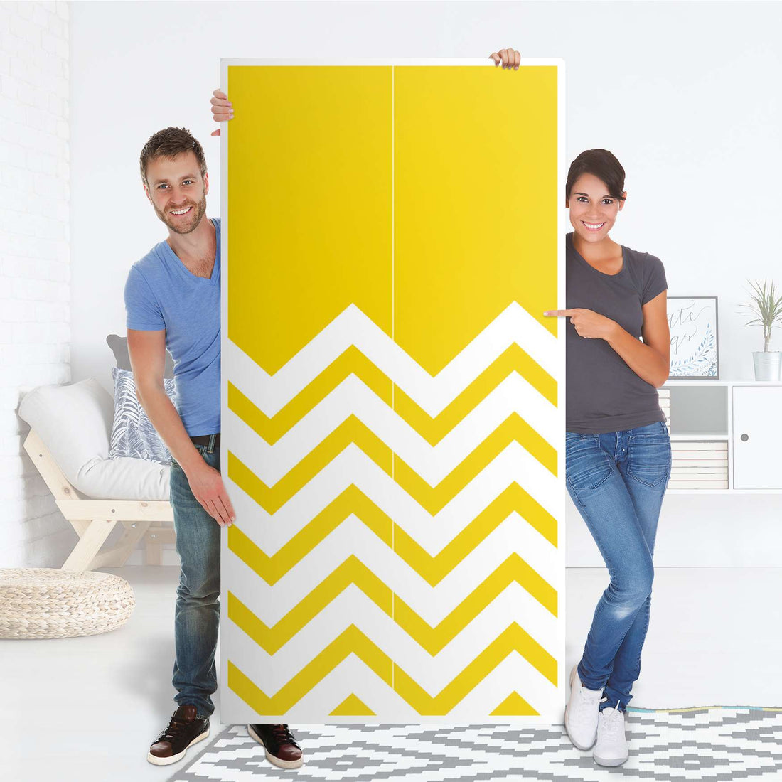 Klebefolie für Möbel Gelbe Zacken - IKEA Pax Schrank 201 cm Höhe - 2 Türen - Folie