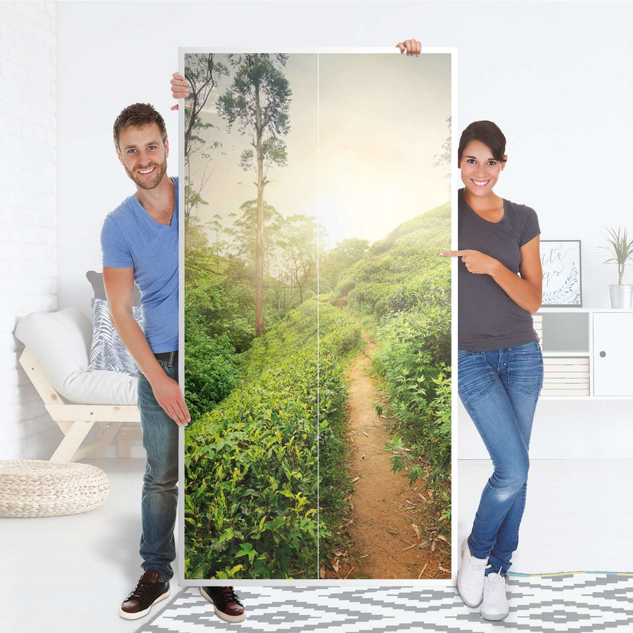 Klebefolie für Möbel Green Tea Fields - IKEA Pax Schrank 201 cm Höhe - 2 Türen - Folie