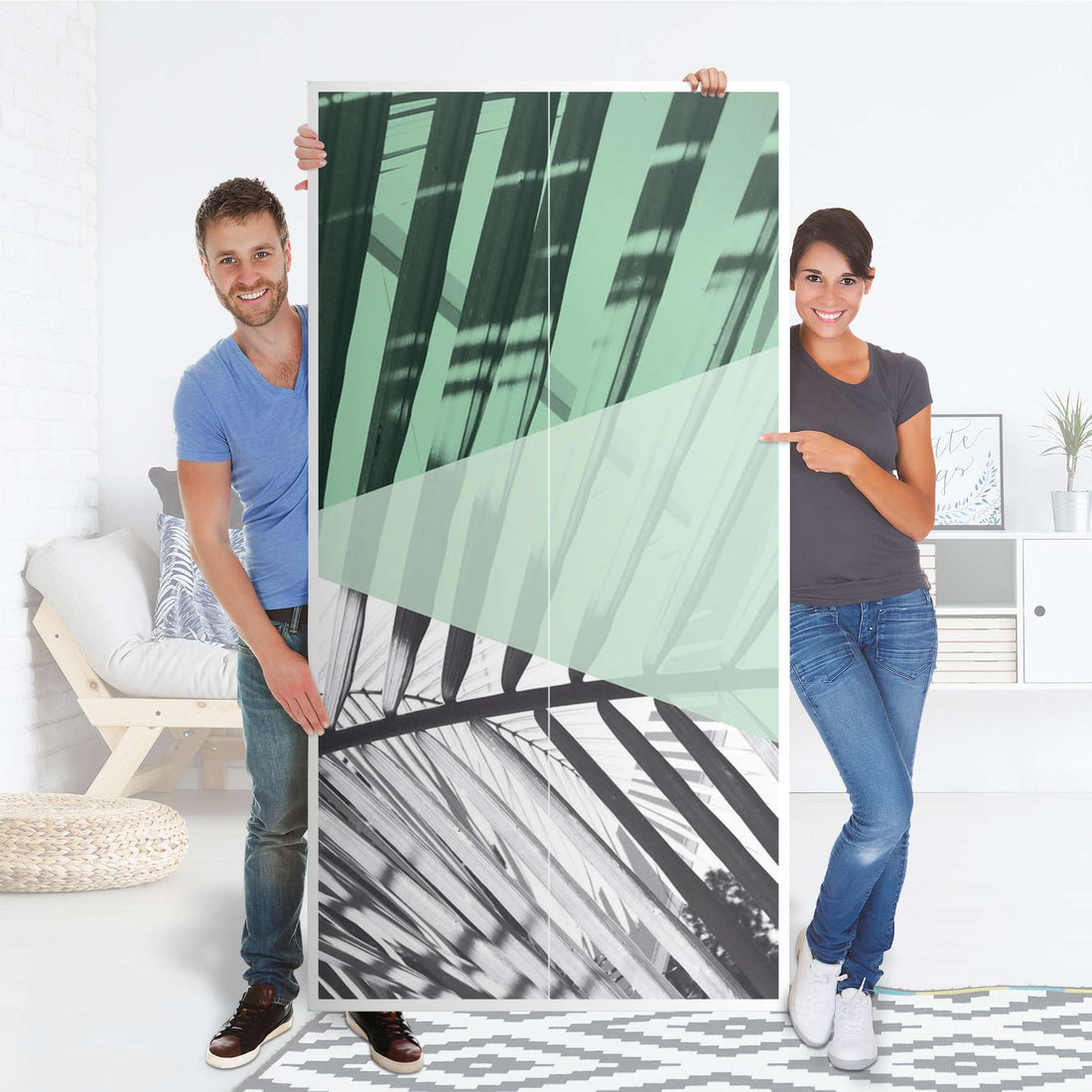 Klebefolie für Möbel Palmen mint - IKEA Pax Schrank 201 cm Höhe - 2 Türen - Folie