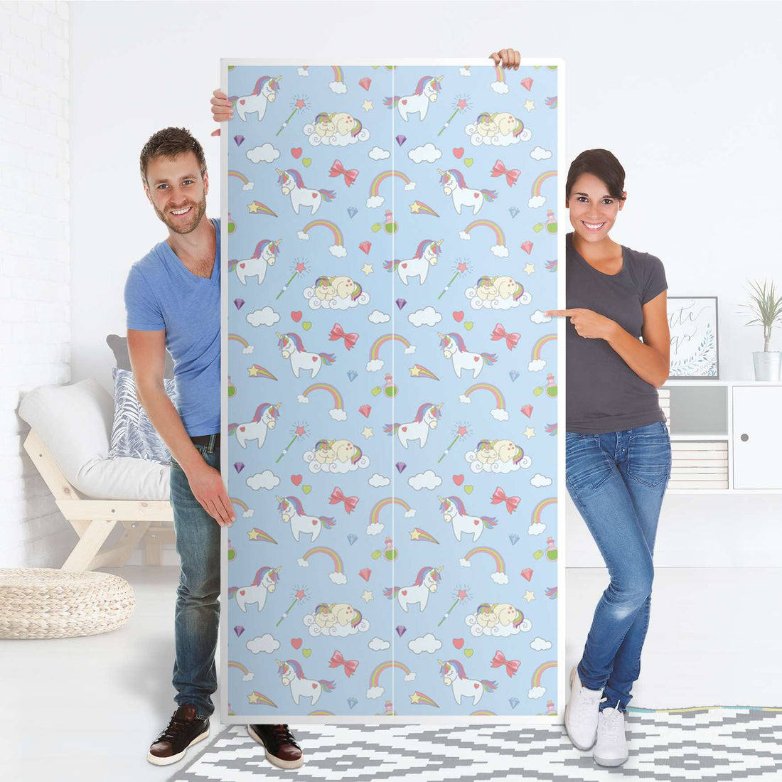 Klebefolie für Möbel Rainbow Unicorn - IKEA Pax Schrank 201 cm Höhe - 2 Türen - Folie