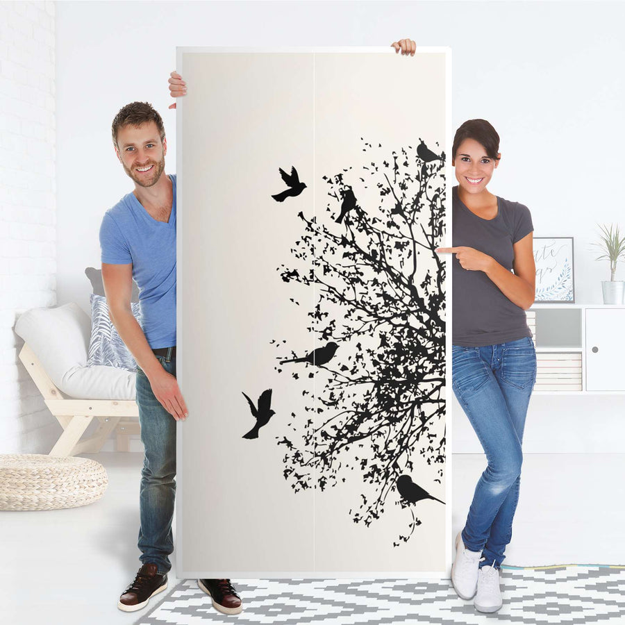 Klebefolie für Möbel Tree and Birds 2 - IKEA Pax Schrank 201 cm Höhe - 2 Türen - Folie