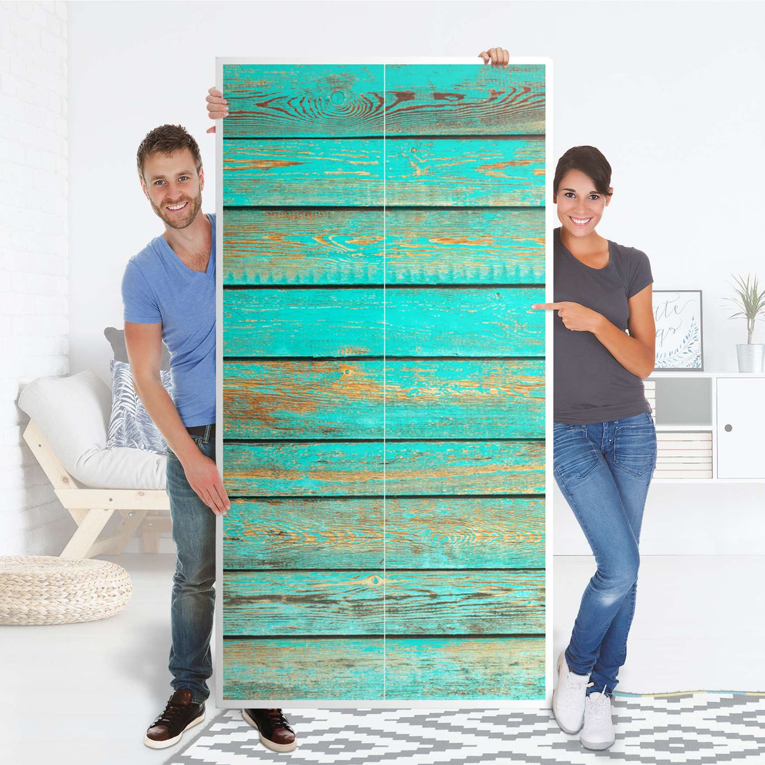 Klebefolie für Möbel Wooden Aqua - IKEA Pax Schrank 201 cm Höhe - 2 Türen - Folie