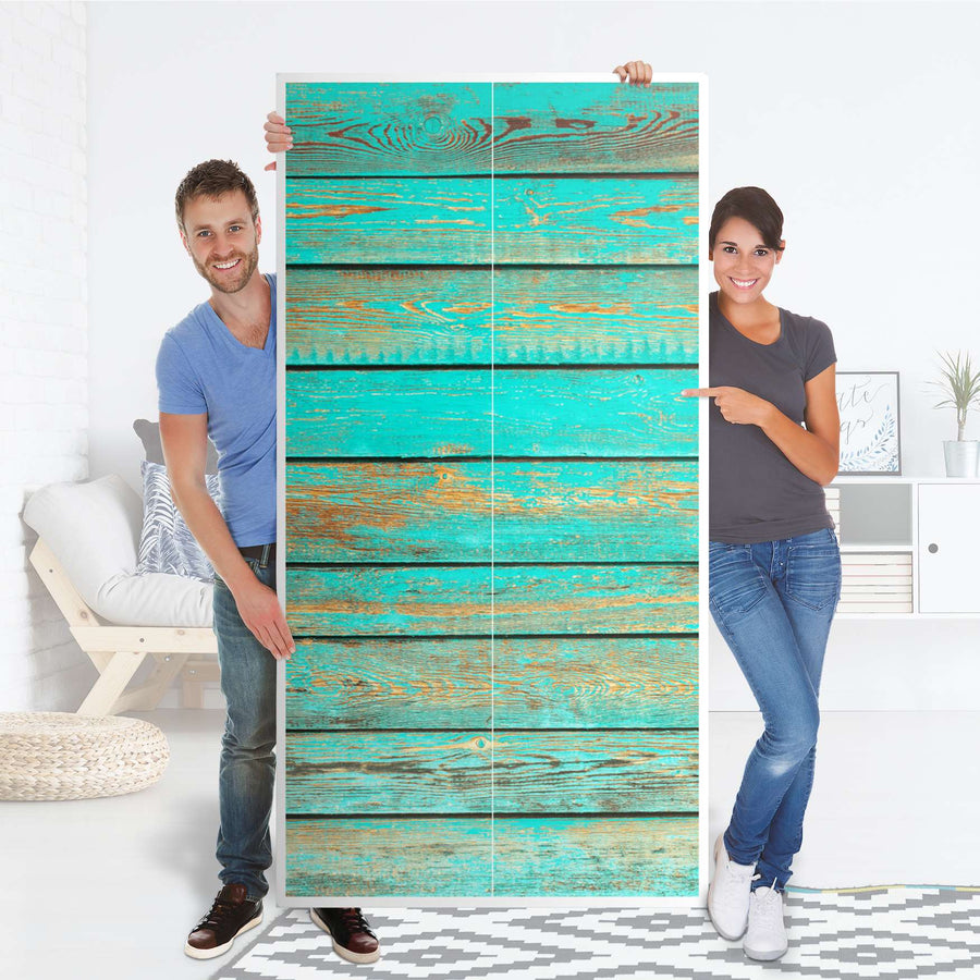Klebefolie für Möbel Wooden Aqua - IKEA Pax Schrank 201 cm Höhe - 2 Türen - Folie