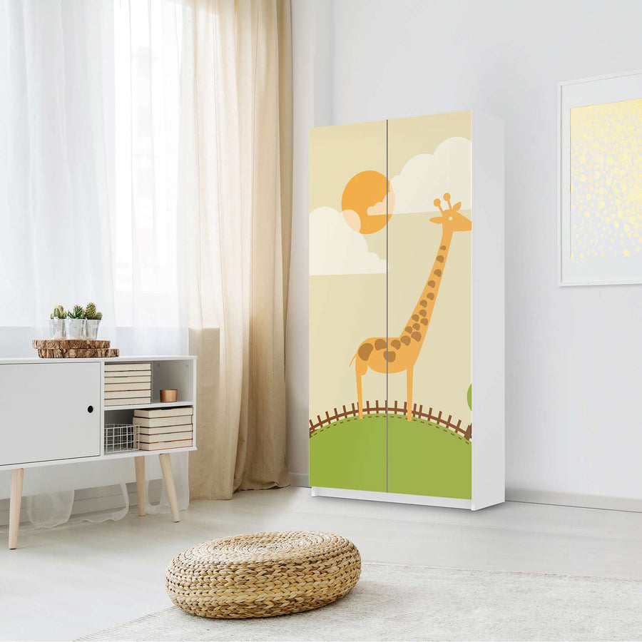Klebefolie für Möbel Mountain Giraffe - IKEA Pax Schrank 201 cm Höhe - 2 Türen - Kinderzimmer