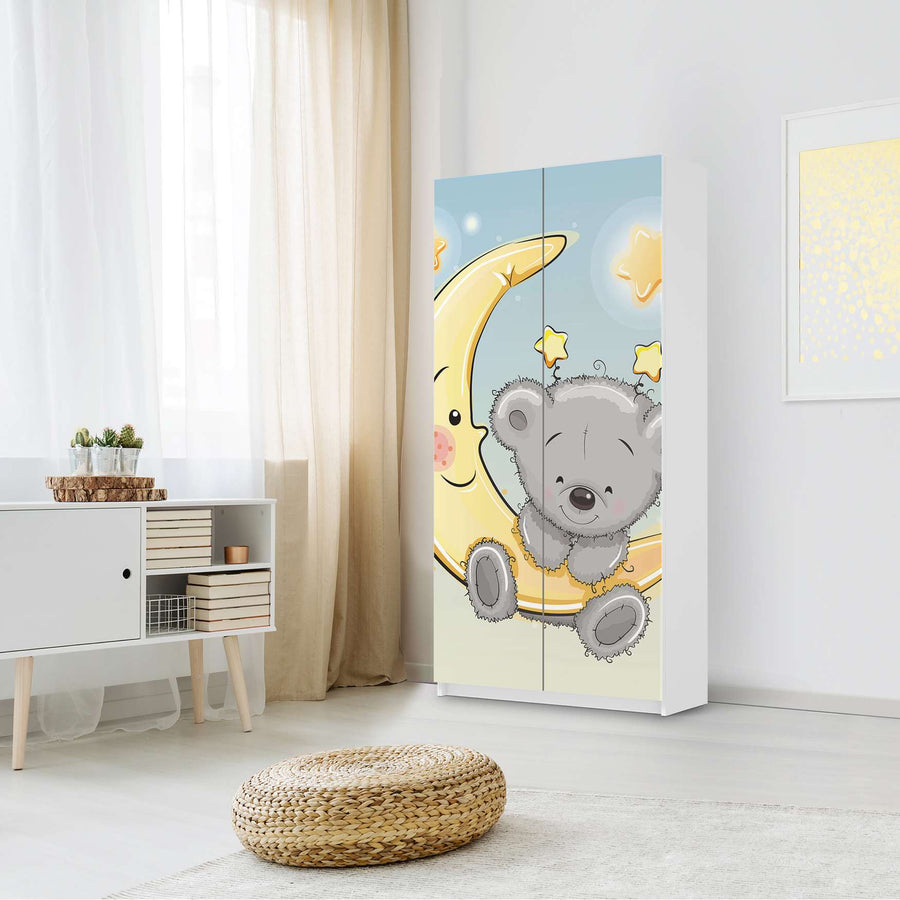 Klebefolie für Möbel Teddy und Mond - IKEA Pax Schrank 201 cm Höhe - 2 Türen - Kinderzimmer