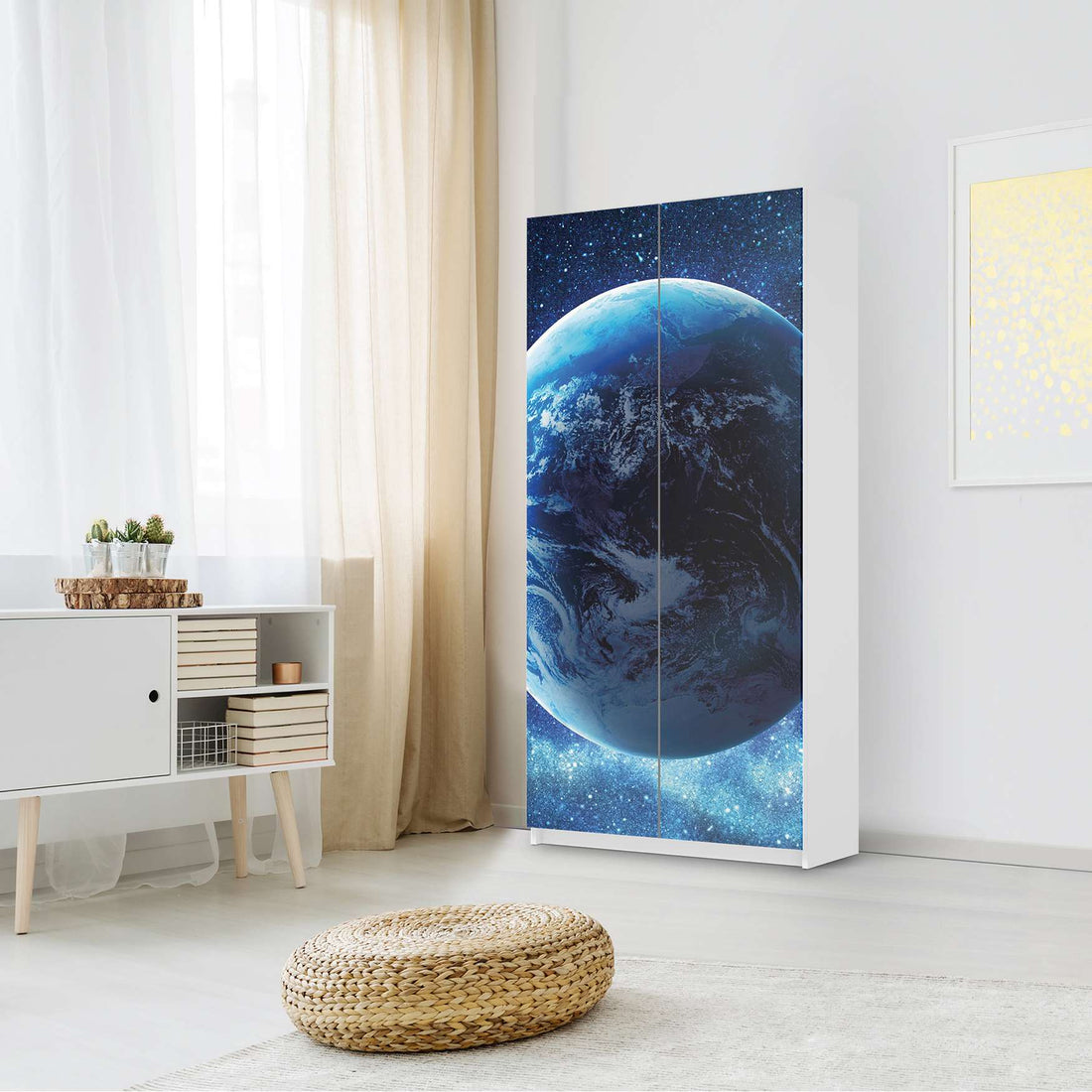 Klebefolie für Möbel Planet Blue - IKEA Pax Schrank 201 cm Höhe - 2 Türen - Schlafzimmer