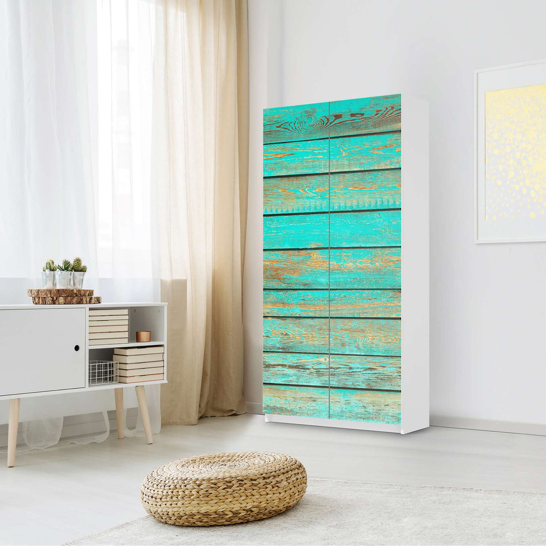 Klebefolie für Möbel Wooden Aqua - IKEA Pax Schrank 201 cm Höhe - 2 Türen - Schlafzimmer