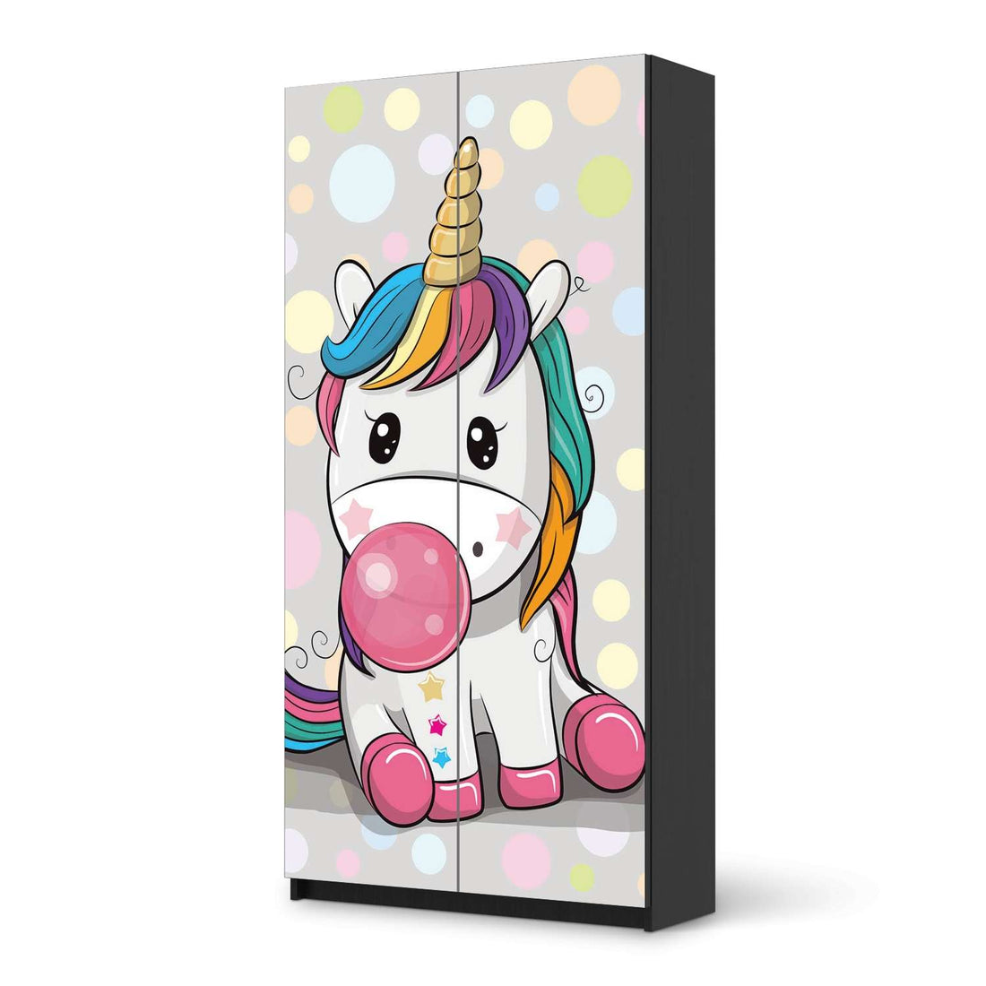 Klebefolie für Möbel Rainbow das Einhorn - IKEA Pax Schrank 201 cm Höhe - 2 Türen - schwarz