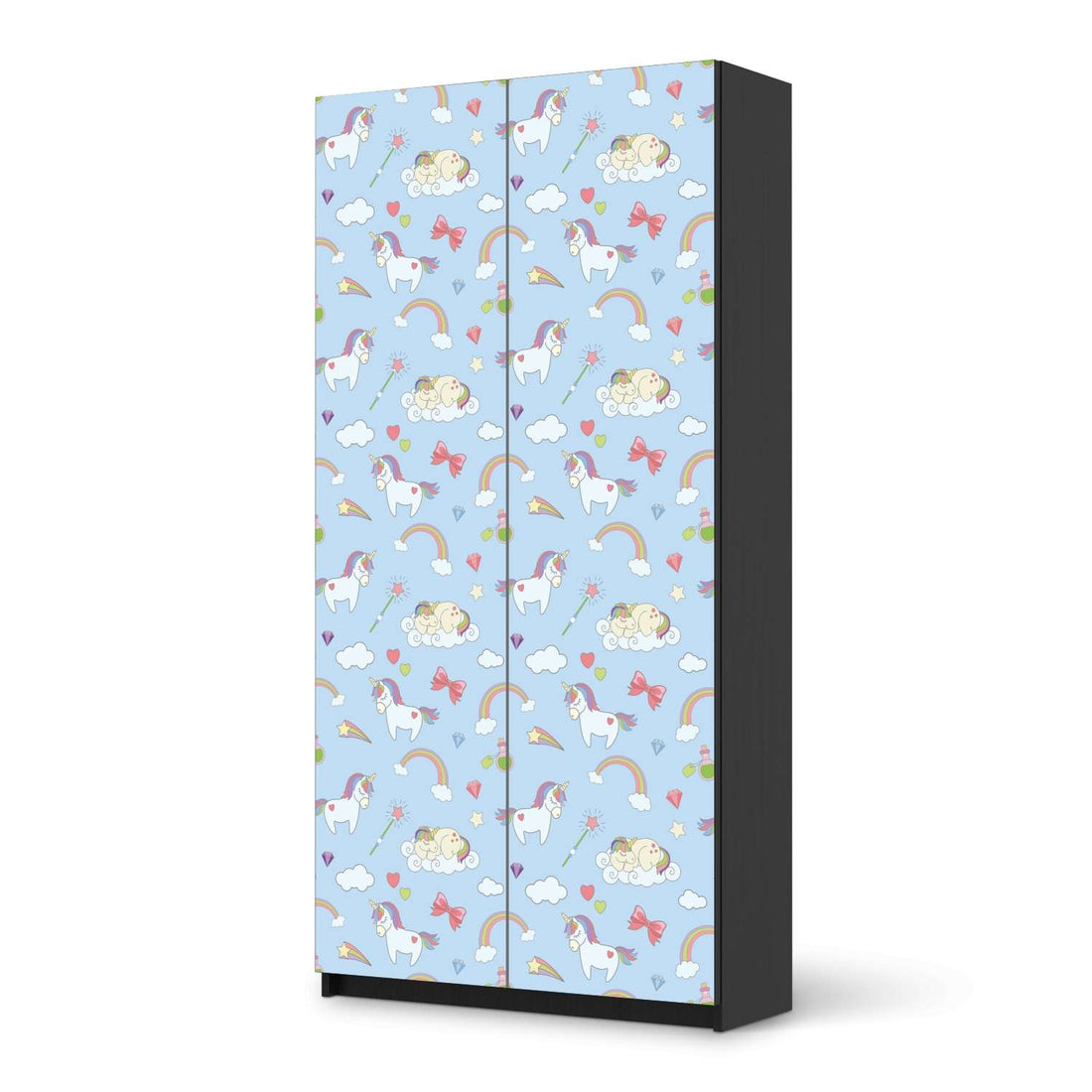 Klebefolie für Möbel Rainbow Unicorn - IKEA Pax Schrank 201 cm Höhe - 2 Türen - schwarz