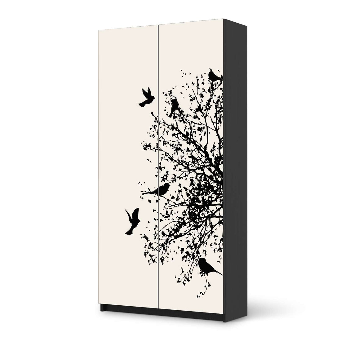 Klebefolie für Möbel Tree and Birds 2 - IKEA Pax Schrank 201 cm Höhe - 2 Türen - schwarz