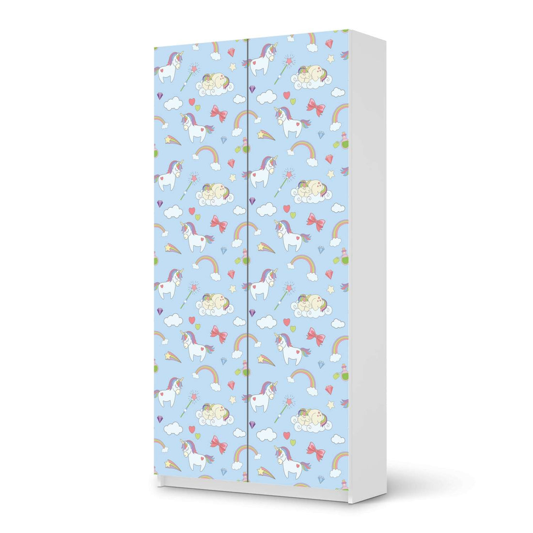 Klebefolie für Möbel Rainbow Unicorn - IKEA Pax Schrank 201 cm Höhe - 2 Türen - weiss
