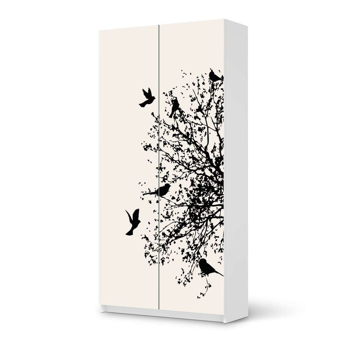 Klebefolie für Möbel Tree and Birds 2 - IKEA Pax Schrank 201 cm Höhe - 2 Türen - weiss