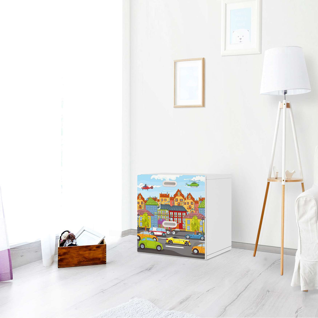 Klebefolie für Möbel City Life - IKEA Stuva / Fritids Kommode - 2 Schubladen - Kinderzimmer