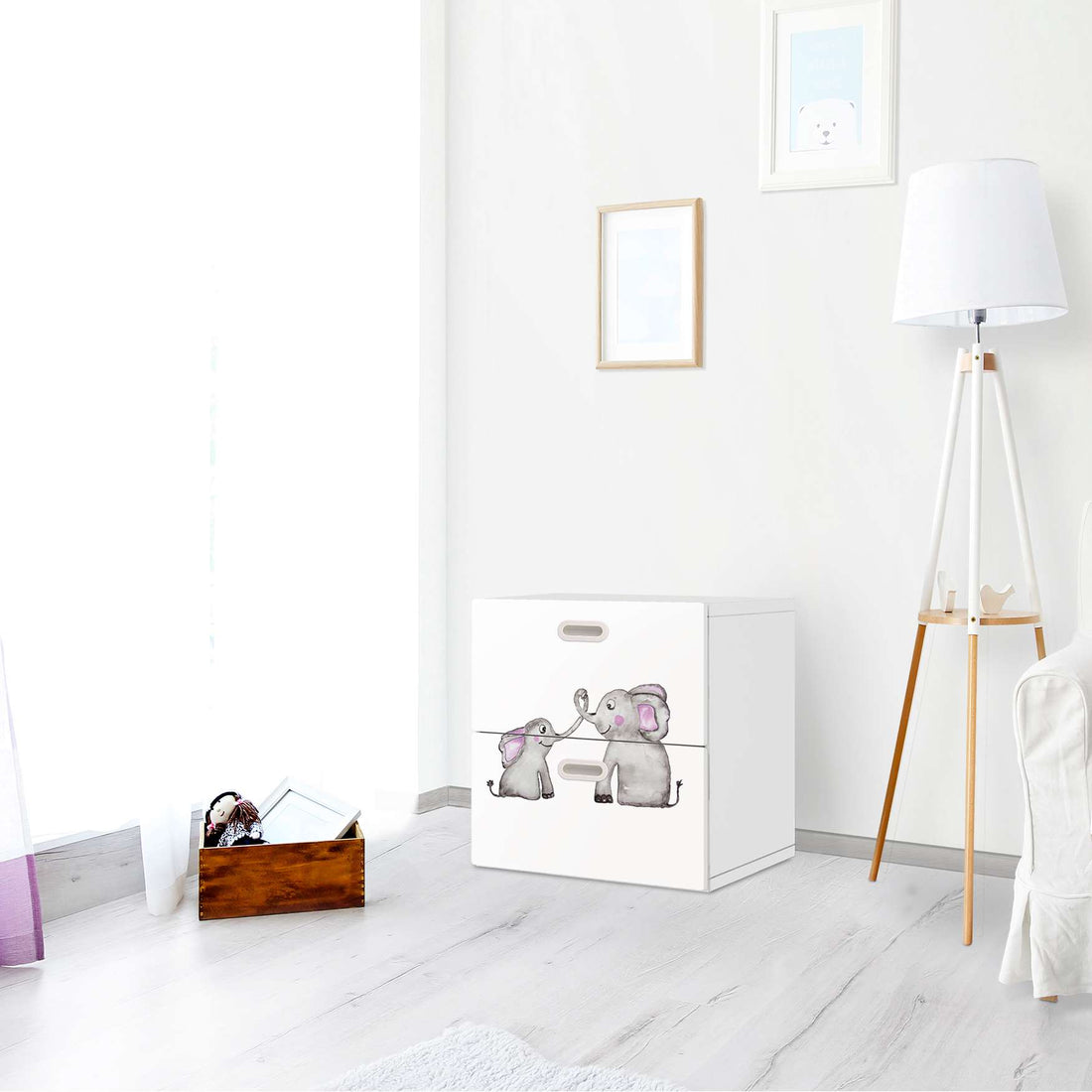 Klebefolie für Möbel Elefanten - IKEA Stuva / Fritids Kommode - 2 Schubladen - Kinderzimmer