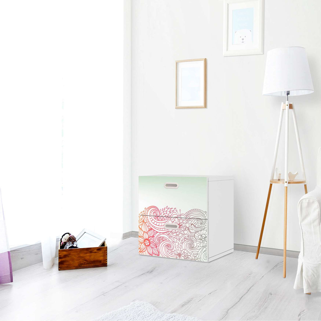 Klebefolie für Möbel Floral Doodle - IKEA Stuva / Fritids Kommode - 2 Schubladen - Kinderzimmer
