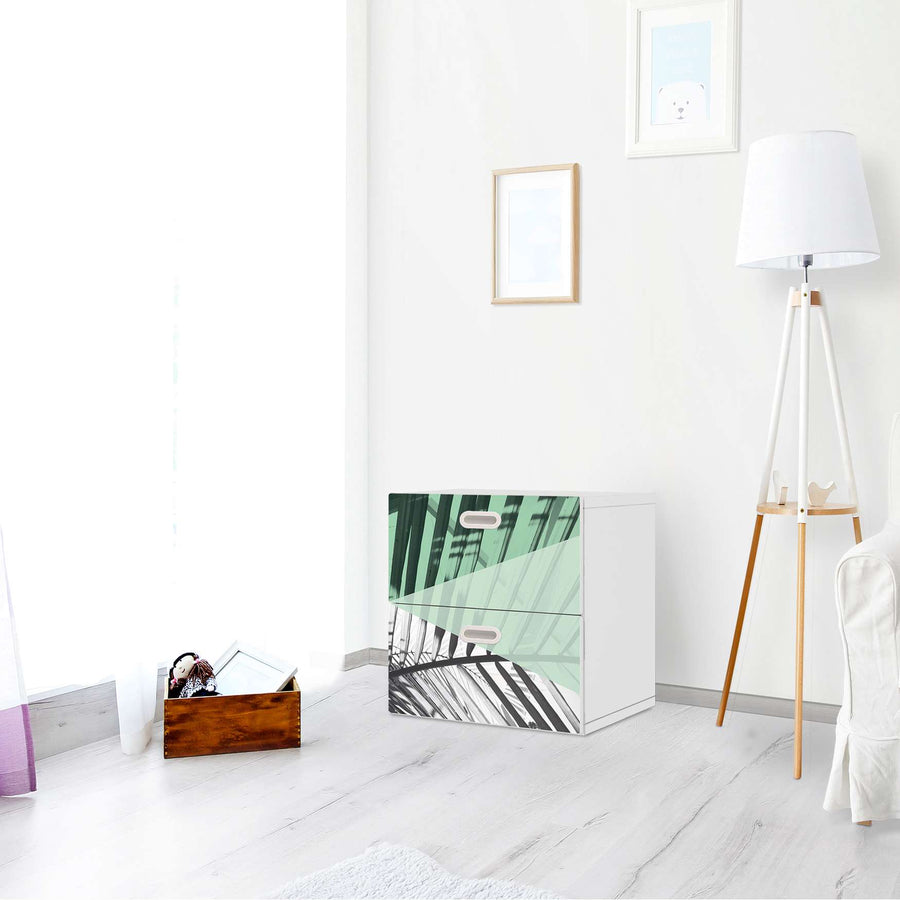 Klebefolie für Möbel Palmen mint - IKEA Stuva / Fritids Kommode - 2 Schubladen - Kinderzimmer