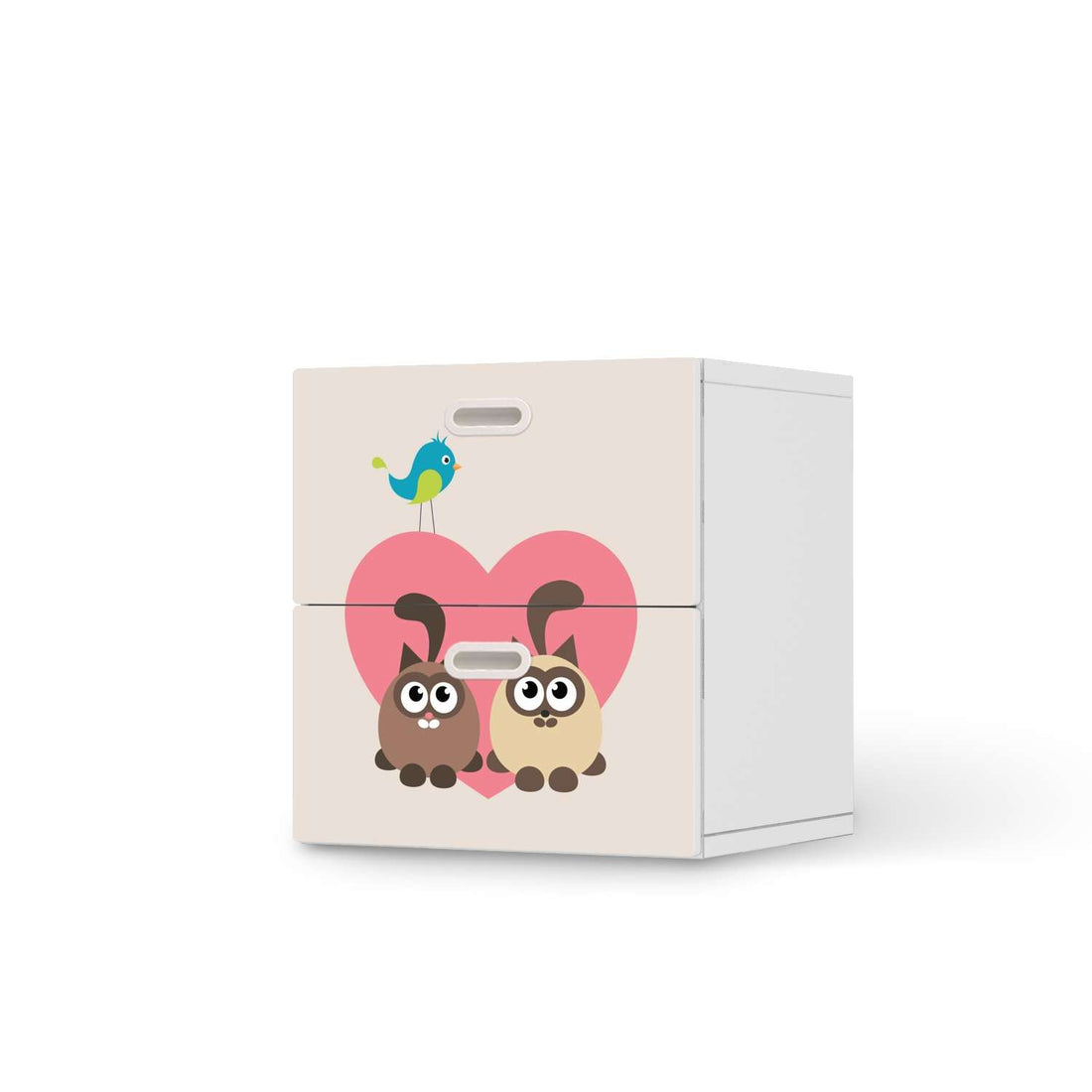 Klebefolie für Möbel Cats Heart - IKEA Stuva / Fritids Kommode - 2 Schubladen  - weiss