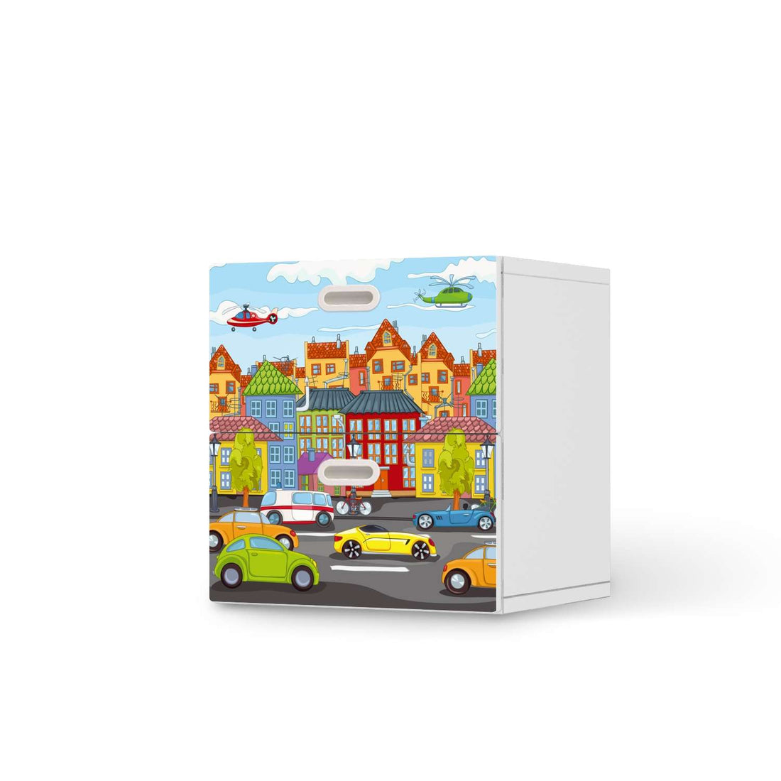 Klebefolie für Möbel City Life - IKEA Stuva / Fritids Kommode - 2 Schubladen  - weiss