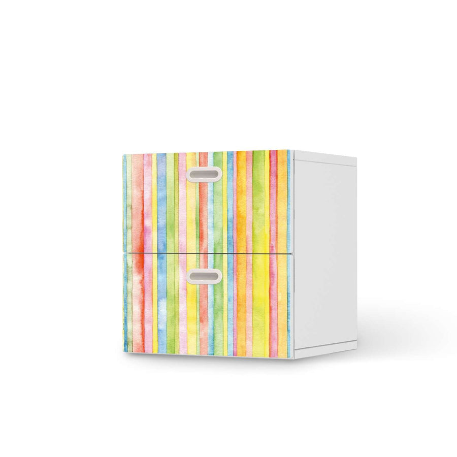 Klebefolie für Möbel Watercolor Stripes - IKEA Stuva / Fritids Kommode - 2 Schubladen  - weiss
