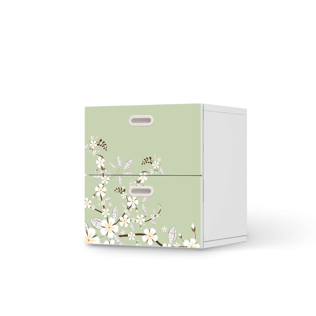 Klebefolie für Möbel White Blossoms - IKEA Stuva / Fritids Kommode - 2 Schubladen  - weiss