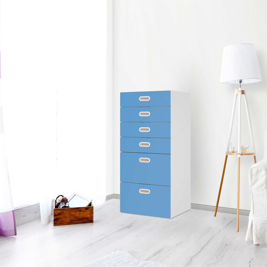 Klebefolie für Möbel Blau Light - IKEA Stuva / Fritids Kommode - 6 Schubladen - Kinderzimmer