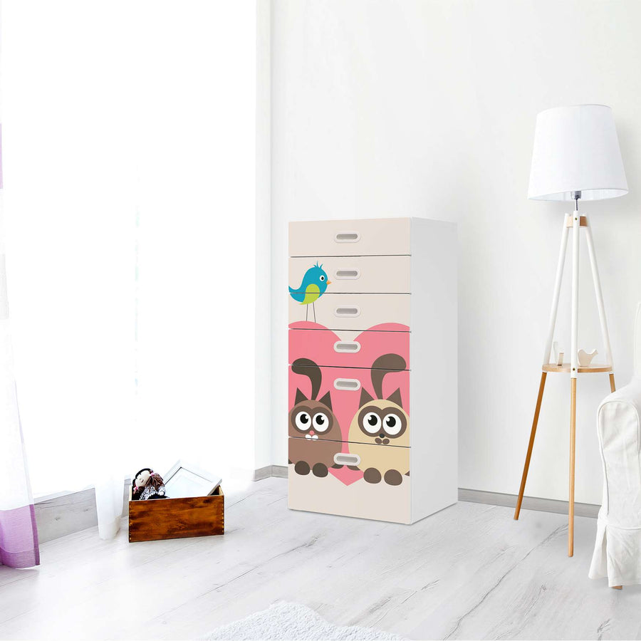 Klebefolie für Möbel Cats Heart - IKEA Stuva / Fritids Kommode - 6 Schubladen - Kinderzimmer