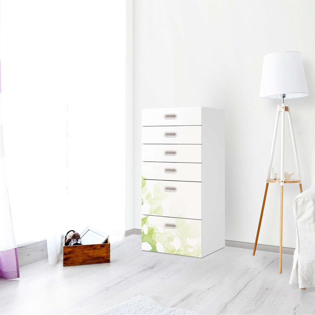 Klebefolie für Möbel Flower Light - IKEA Stuva / Fritids Kommode - 6 Schubladen - Kinderzimmer