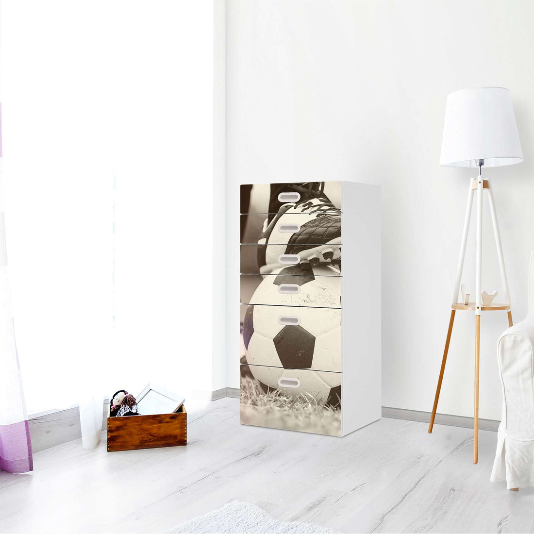Klebefolie für Möbel Kick it - IKEA Stuva / Fritids Kommode - 6 Schubladen - Kinderzimmer