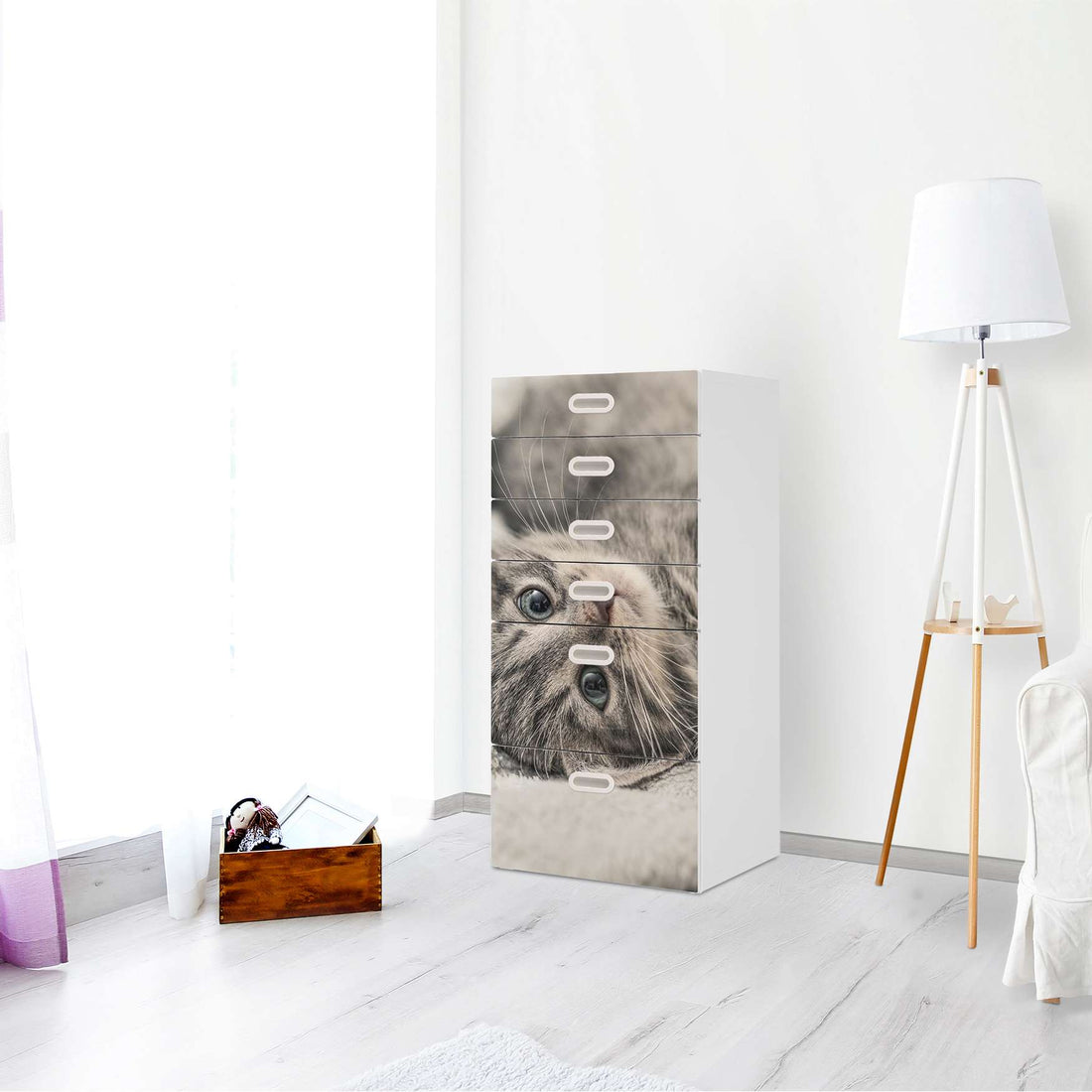 Klebefolie für Möbel Kitty the Cat - IKEA Stuva / Fritids Kommode - 6 Schubladen - Kinderzimmer