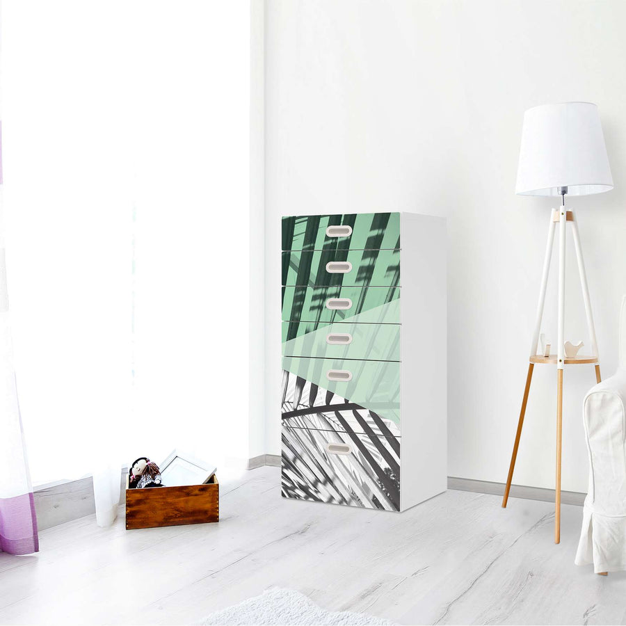 Klebefolie für Möbel Palmen mint - IKEA Stuva / Fritids Kommode - 6 Schubladen - Kinderzimmer