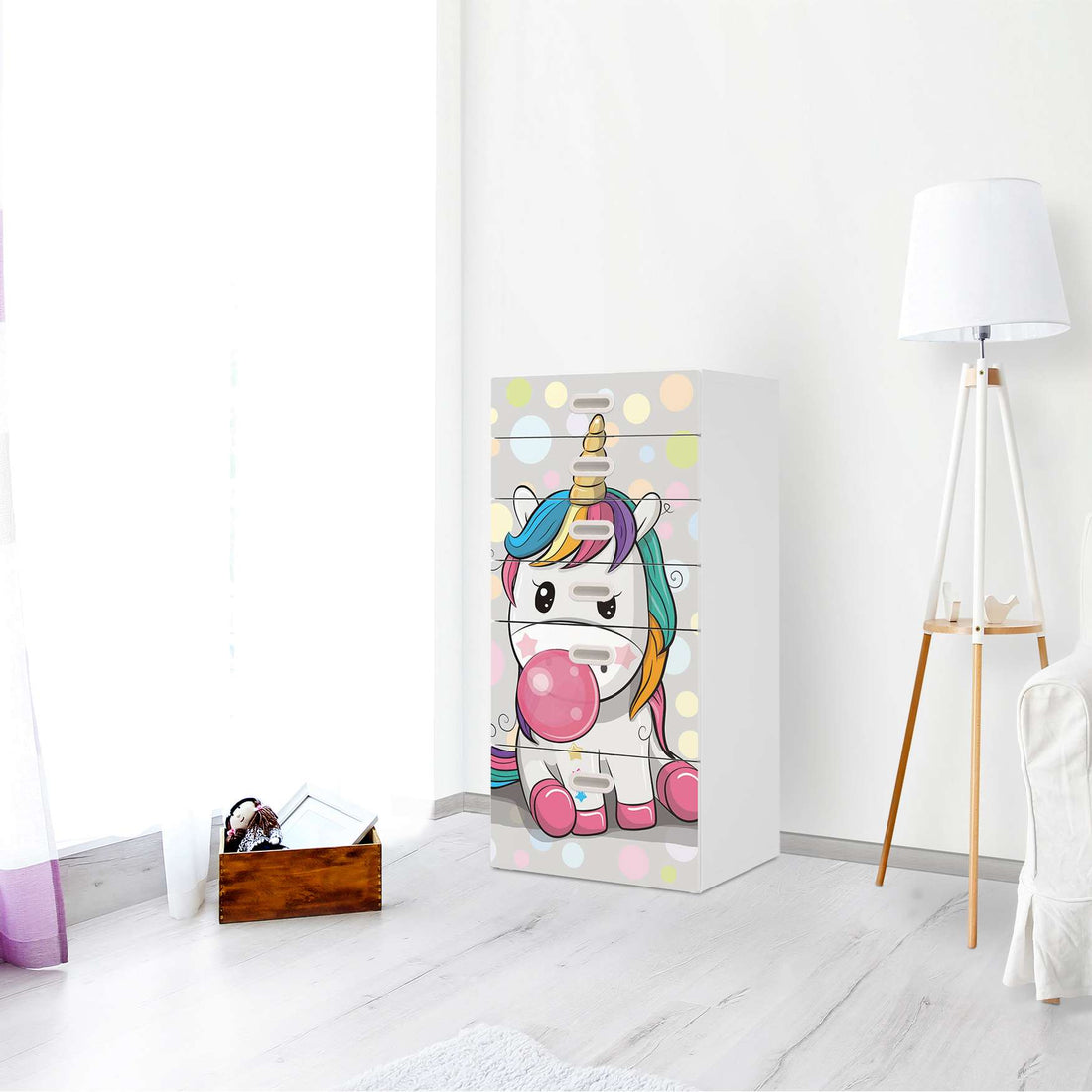 Klebefolie für Möbel Rainbow das Einhorn - IKEA Stuva / Fritids Kommode - 6 Schubladen - Kinderzimmer