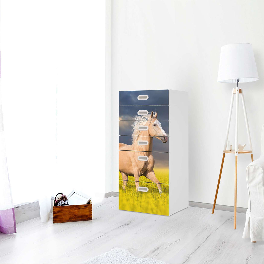 Klebefolie für Möbel Wildpferd - IKEA Stuva / Fritids Kommode - 6 Schubladen - Kinderzimmer
