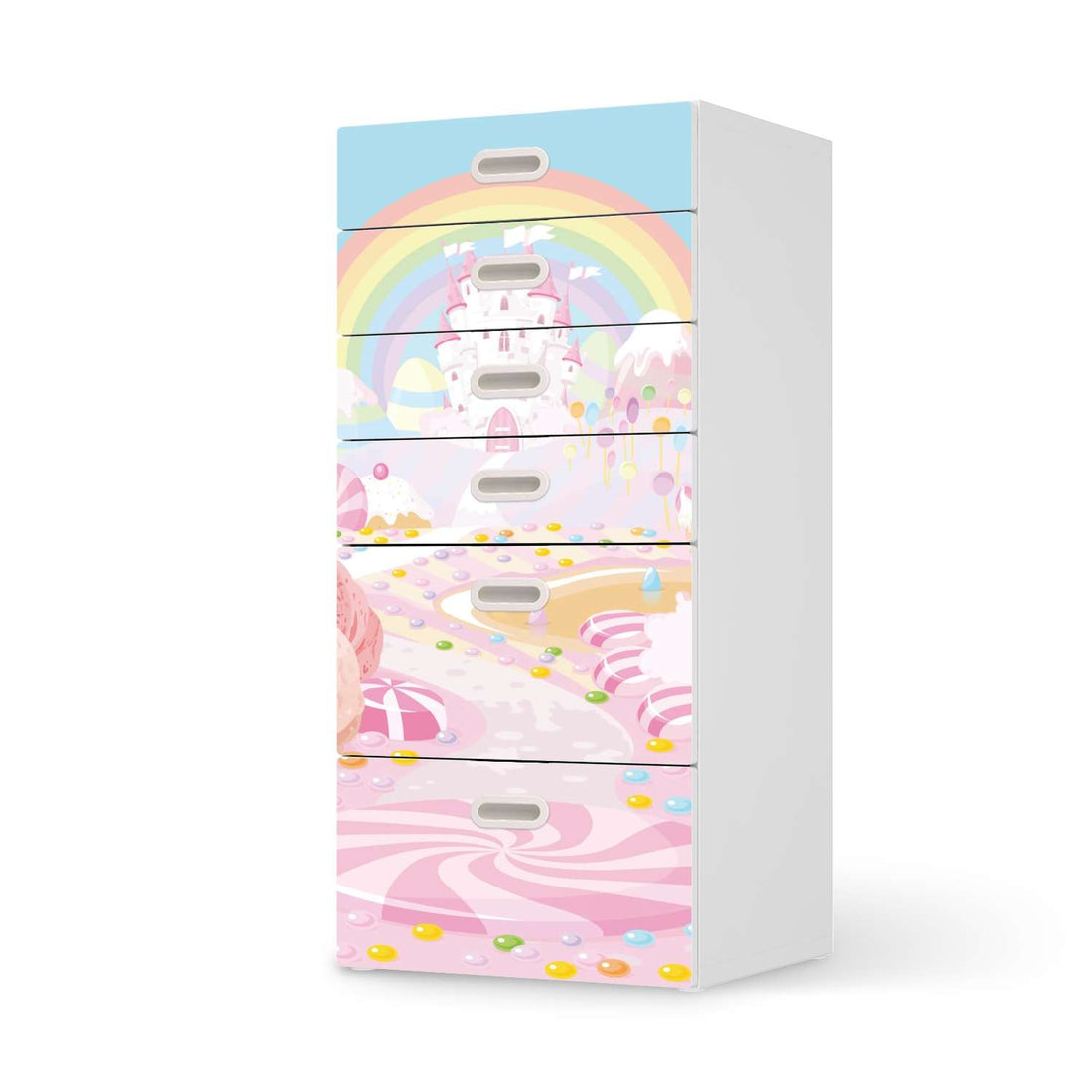 Klebefolie für Möbel Candyland - IKEA Stuva / Fritids Kommode - 6 Schubladen  - weiss